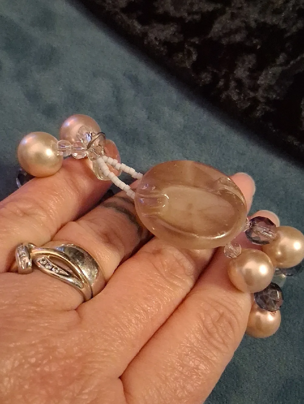Elegant Pearl and Crystal Stretch Bracelet - Pink Pearls & Clear Crystals Sz 7.5